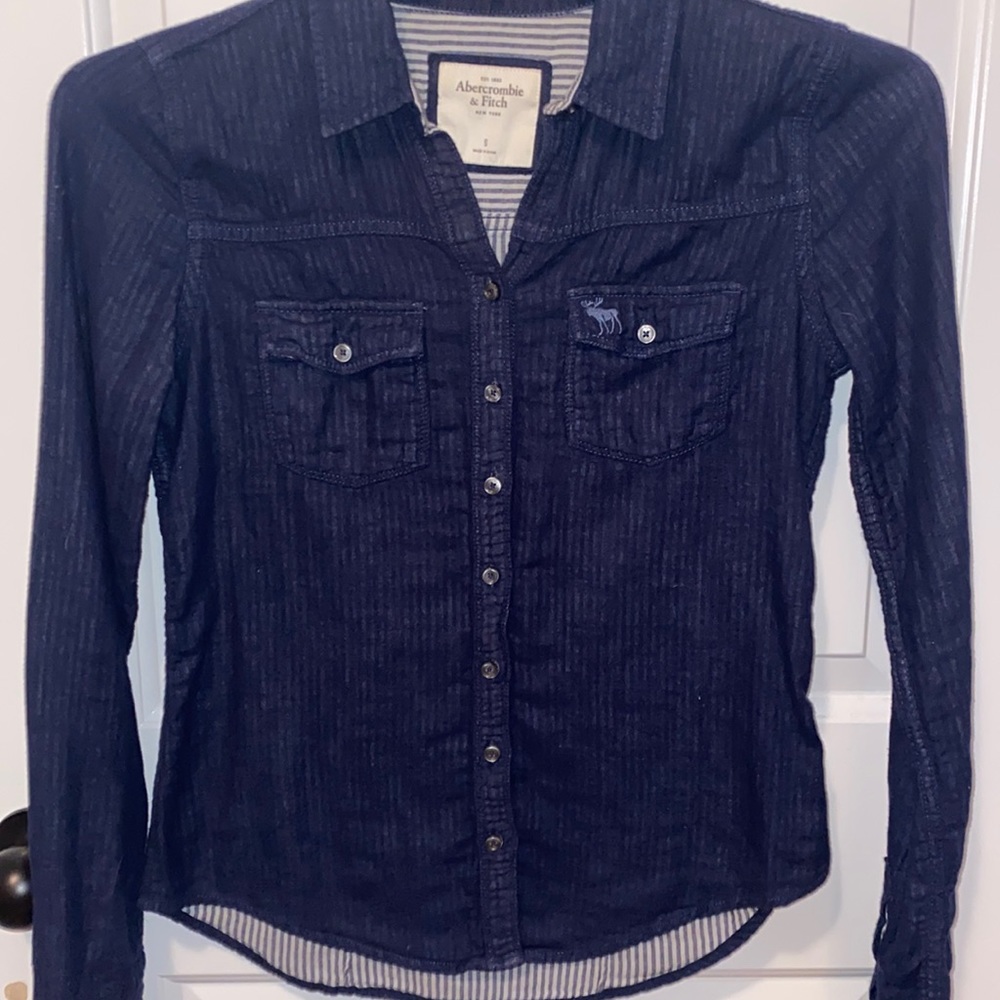 Abercrombie & Fitch Navy Stripe Flannel Blouse